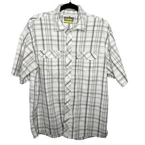CABELA'S / white gray plaid short sleeve button down / M